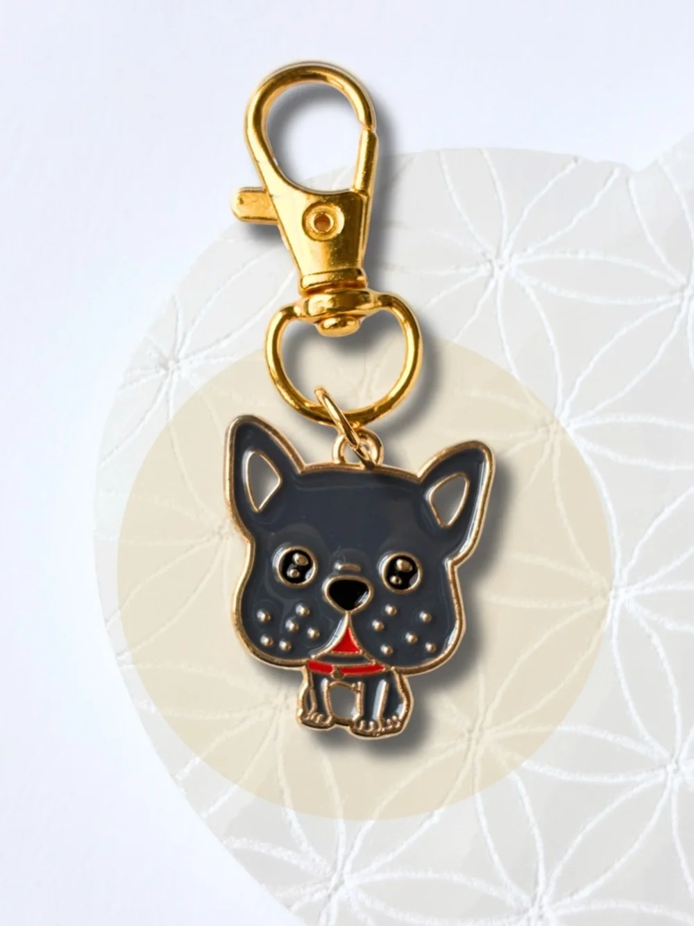 2 Keychain Charms | Cute Dog Enamel | Gold Metal Swivel Clasp Key Rings.